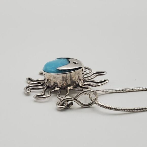 Sterling Silver Larimar Sun Moon Pendant 23" Snake Chain Necklace Made in Mexico - Picture 6 of 12